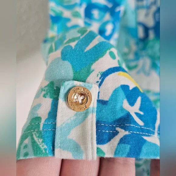 Lilly Pulitzer Juline Top Resort White In A Pinch Green Blue Floral Boatneck L - Picture 6 of 11